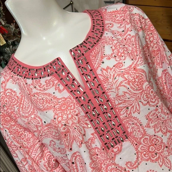 Pink Paisley Women's Top Medium #EE - Picture 2 of 6